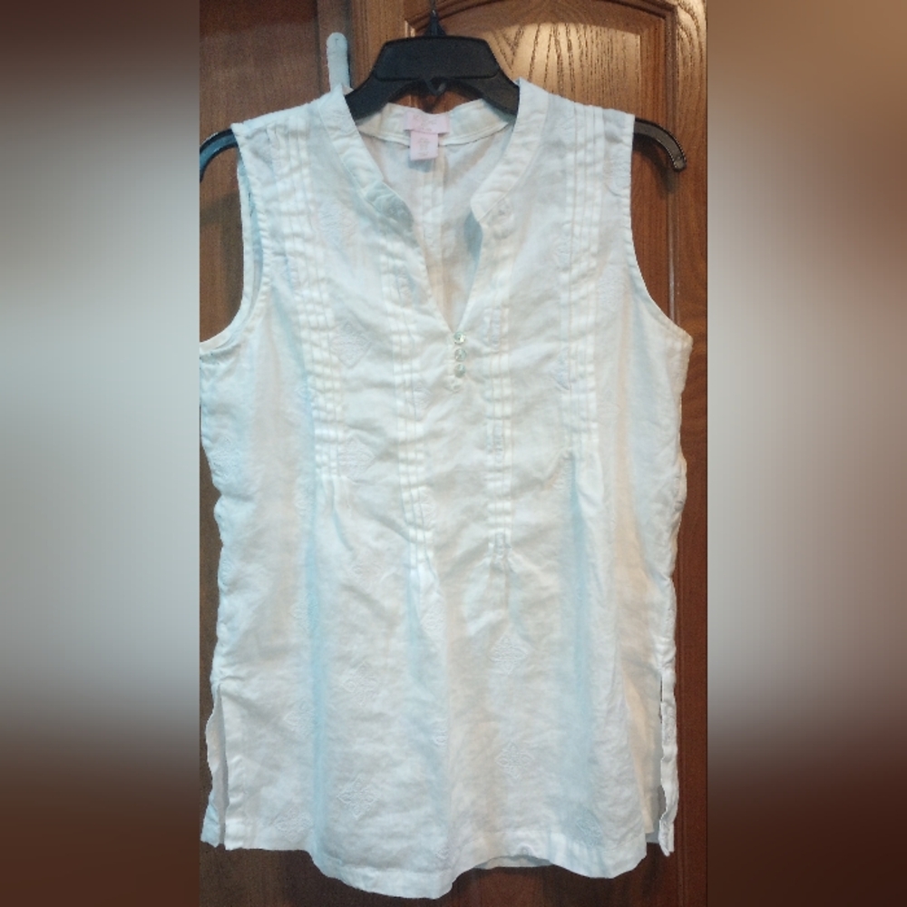 St Tropez 100% Linen Sleeveless Embroidered Pattern Size Medium